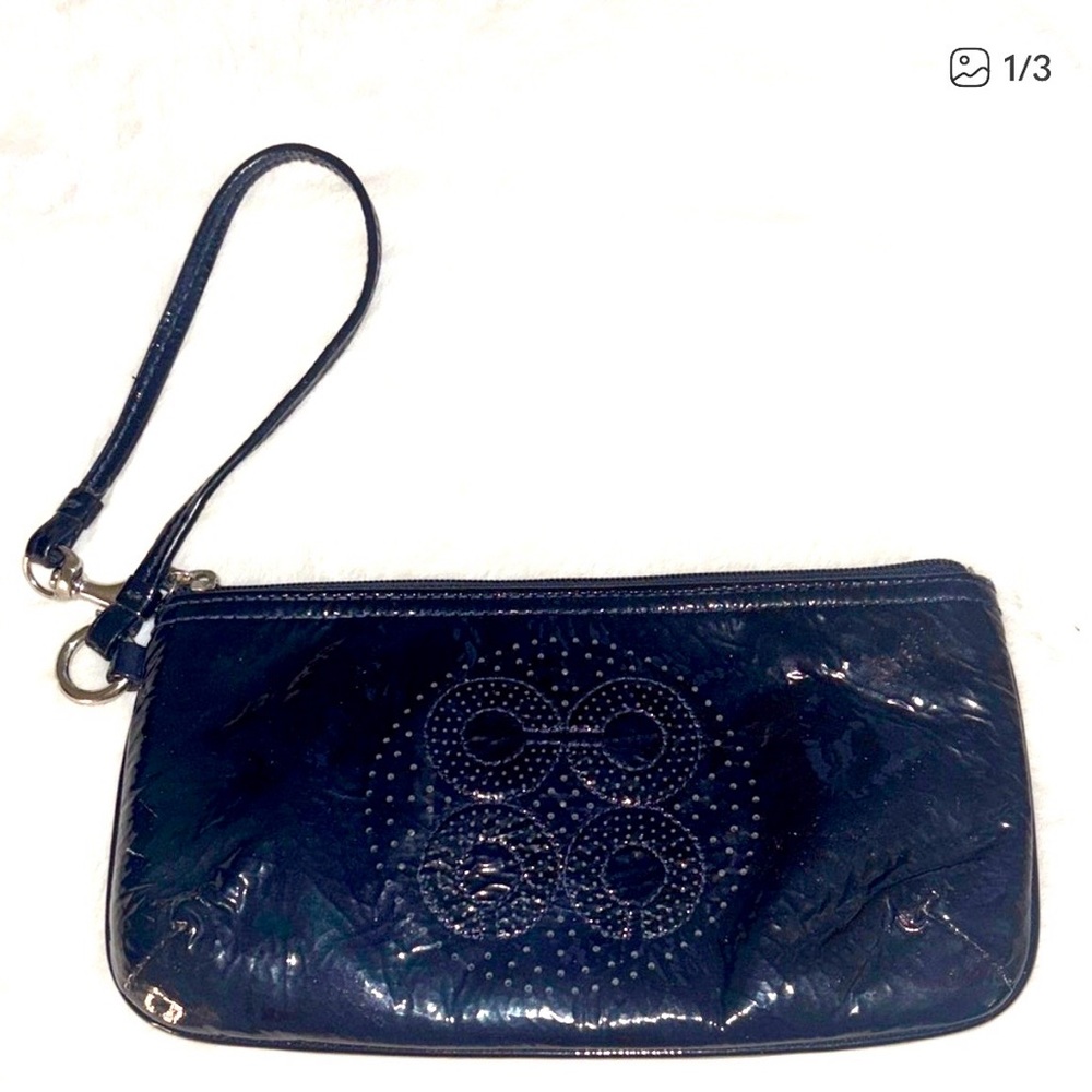 Coach Navy Blue Patent Leather Wristlet Clutch